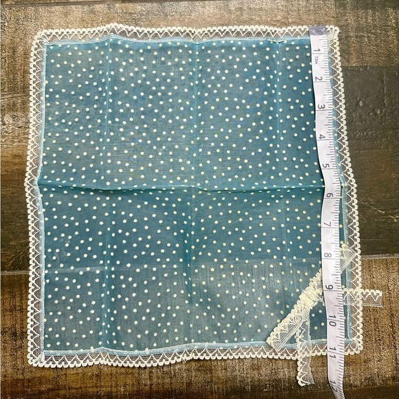 Vintage Blue Polka Dot Lace Handkerchief – “Something Blue” Bridal – 10” - Picture 5 of 5